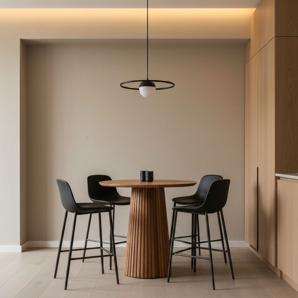 Modern dining area with wooden table